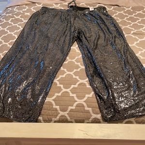 Lane Bryant Black/silver Sequin Wide Leg Pants New